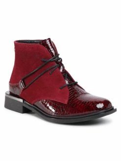 Ολοκαίνουργιο 🧨 Maciejka Γυναίκες Biker Μποτάκια Μποτάκια 04813-23/00-7 Μπορντό 💯